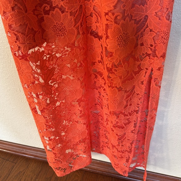 Trina Turk Coral Lace Halter Maxi Dress Summer Wedding Guest Cocktail Party - Picture 6 of 8